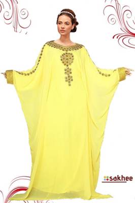 Yellow Georgette Embroidered Stitched Islamic Kaftan 1