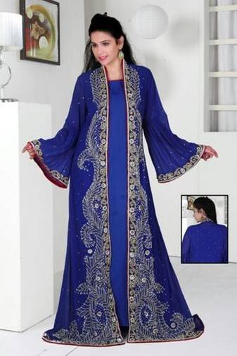 Royal Blue Georgette Embroidered Stitched Islamic Kaftan