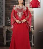 Maroon Georgette Embroidered Stitched Islamic Kaftan