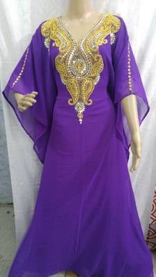 Purple Georgette Embroidered Stitched Islamic Kaftan 1