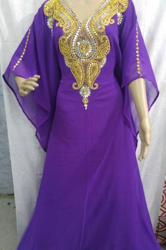 Purple Georgette Embroidered Stitched Islamic Kaftan