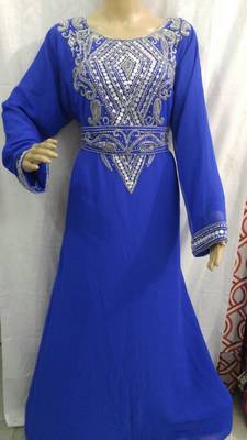 Royal Blue Georgette Embroidered Stitched Islamic Kaftan 1