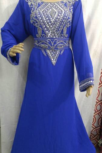 Royal Blue Georgette Embroidered Stitched Islamic Kaftan