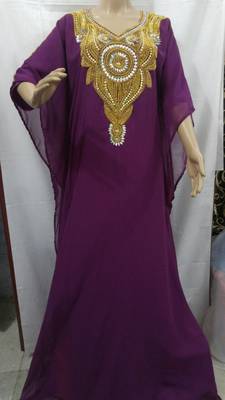 Magenta Georgette Embroidered Stitched Islamic Kaftan 1