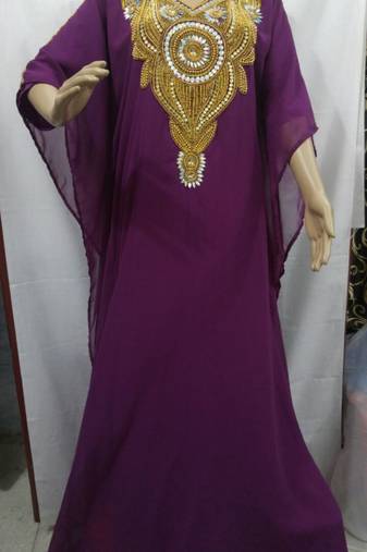 Magenta Georgette Embroidered Stitched Islamic Kaftan