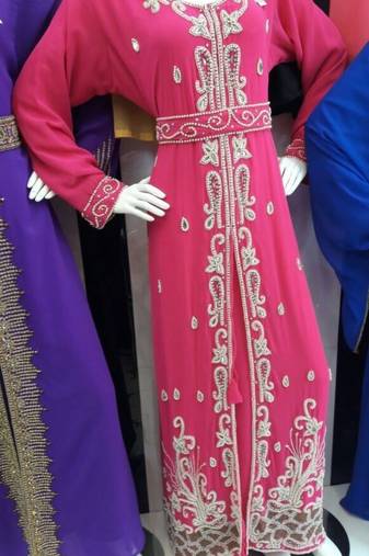 Pink Georgette Embroidered Stitched Islamic Kaftan