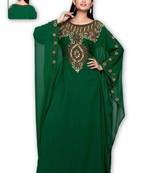 Green Georgette Embroidered Stitched Islamic Kaftan