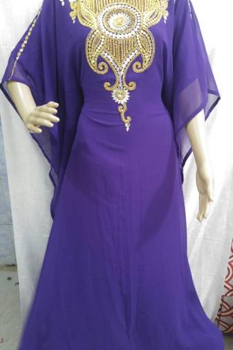 Purple Georgette Embroidered Stitched Islamic Kaftan