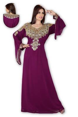 Magenta Georgette Embroidered Stitched Islamic Kaftan 2