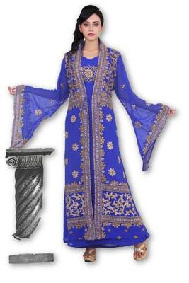 Royal Blue Georgette Embroidered Stitched Islamic Kaftan 1