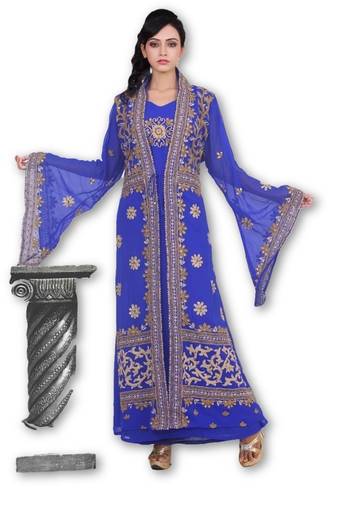 Royal Blue Georgette Embroidered Stitched Islamic Kaftan