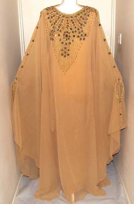 Beige Georgette Embroidered Stitched Islamic Kaftan 1