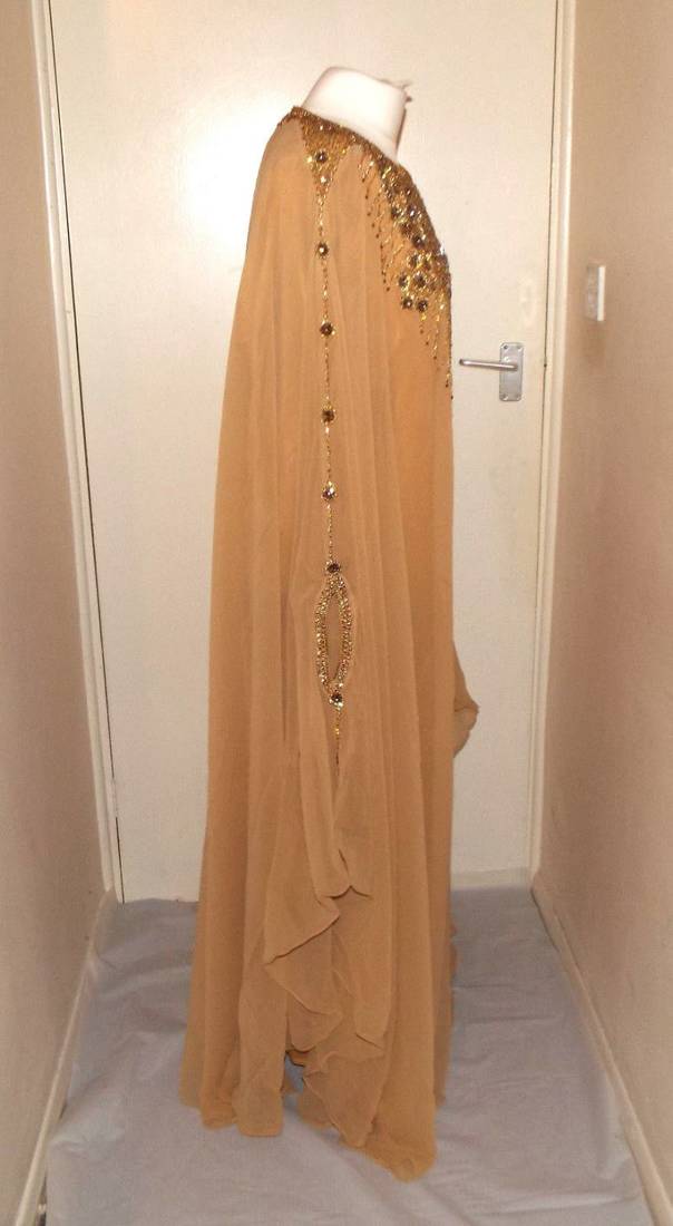 Beige Georgette Embroidered Stitched Islamic Kaftan