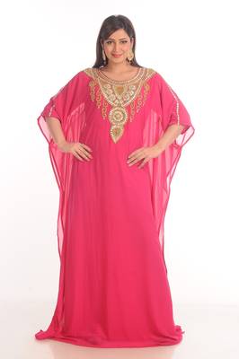 Pink Georgette Embroidered Stitched Islamic Kaftan 1