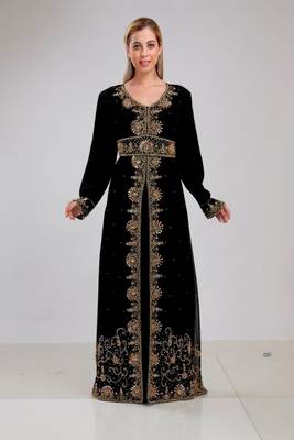 Black Georgette Embroidered Stitched Islamic Kaftan 1