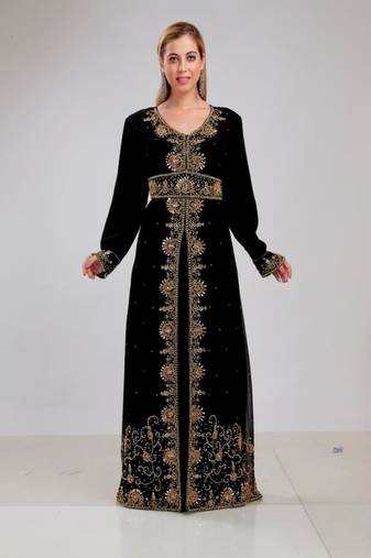 Black Georgette Embroidered Stitched Islamic Kaftan
