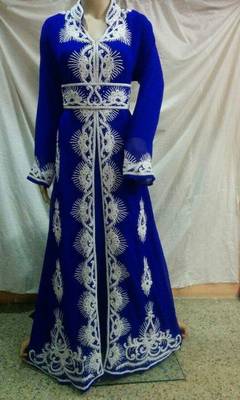 Royal Blue Georgette Embroidered Stitched Islamic Kaftan 1