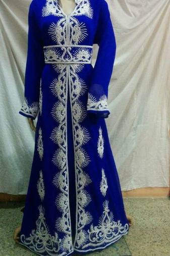 Royal Blue Georgette Embroidered Stitched Islamic Kaftan