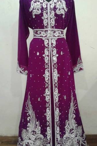 Magenta Georgette Embroidered Stitched Islamic Kaftan