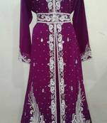 Magenta Georgette Embroidered Stitched Islamic Kaftan