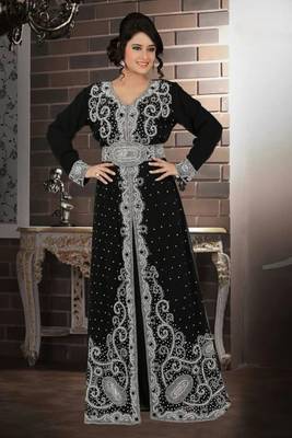 Black Georgette Embroidered Stitched Islamic Kaftan 2