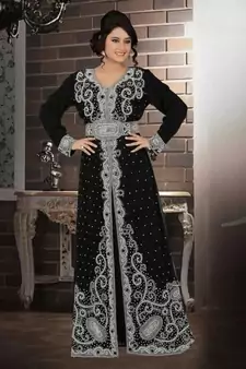 Black Georgette Embroidered Stitched Islamic Kaftan