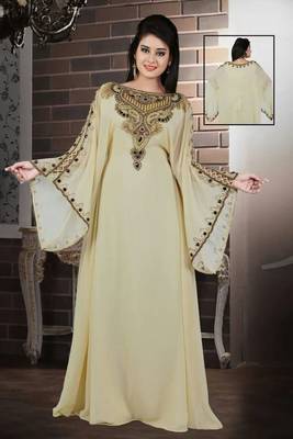 Cream Georgette Embroidered Stitched Islamic Kaftan 1
