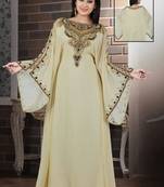 Cream Georgette Embroidered Stitched Islamic Kaftan
