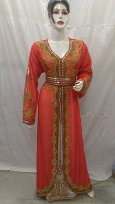 Inner Cream Jacket Pink Georgette Embroidered Stitched Islamic Kaftan 1