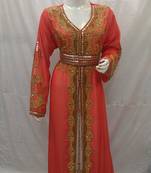 Inner Cream Jacket Pink Georgette Embroidered Stitched Islamic Kaftan