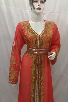 Inner Cream Jacket Pink Georgette Embroidered Stitched Islamic Kaftan