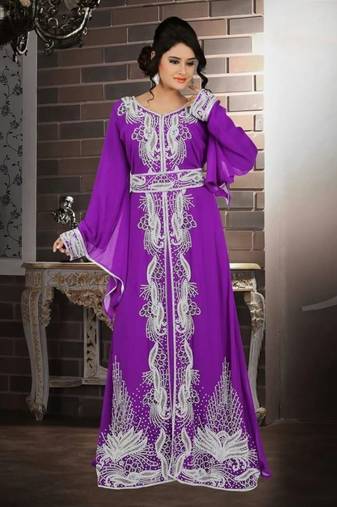 Light Purple Georgette Embroidered Stitched Islamic Kaftan
