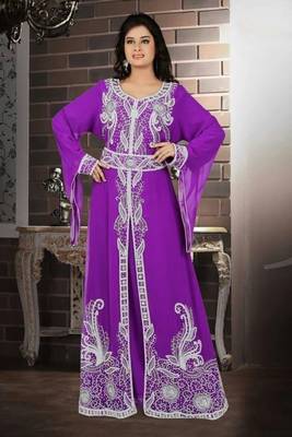 Light Purple Georgette Embroidered Stitched Islamic Kaftan 2