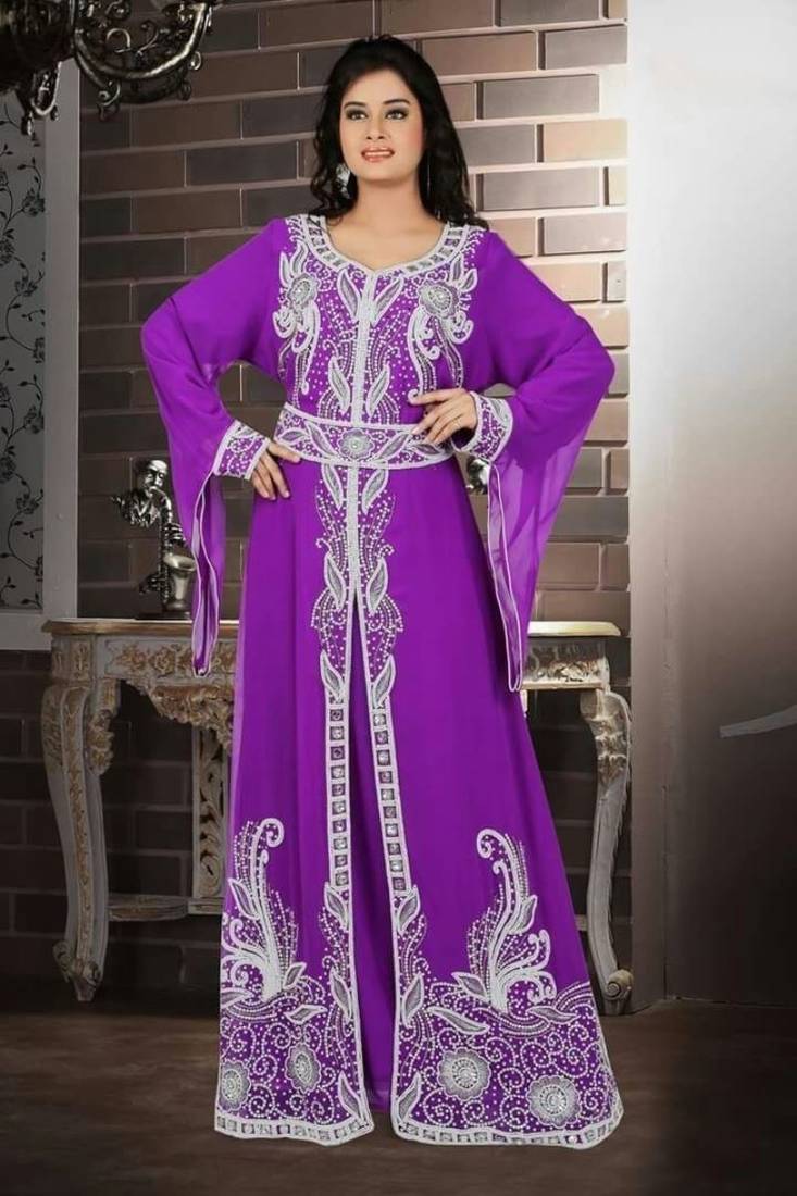 Light Purple Georgette Embroidered Stitched Islamic Kaftan