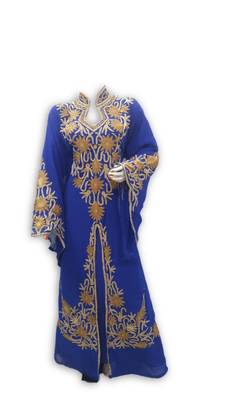 Royal Blue Georgette Embroidered Stitched Islamic Kaftan 1