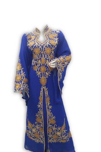 Royal Blue Georgette Embroidered Stitched Islamic Kaftan