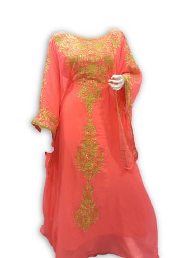 Tomato Georgette Embroidered Stitched Islamic Kaftan