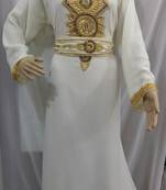 Cream Georgette Embroidered Stitched Islamic Kaftan