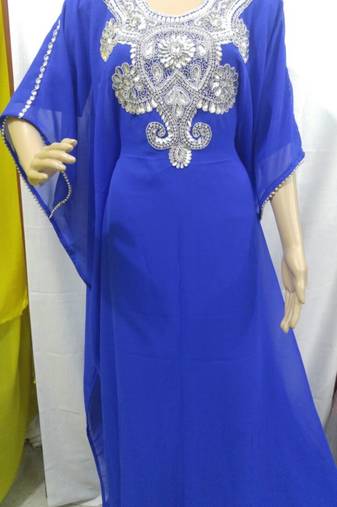 Royal Blue Georgette Embroidered Stitched Islamic Kaftan