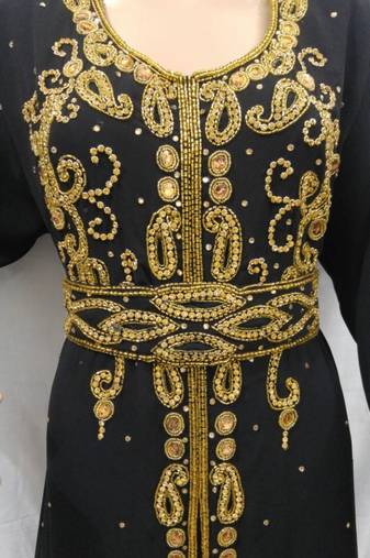 Black Georgette Embroidered Stitched Islamic Kaftan