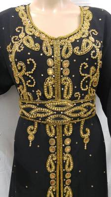 Black Georgette Embroidered Stitched Islamic Kaftan 1