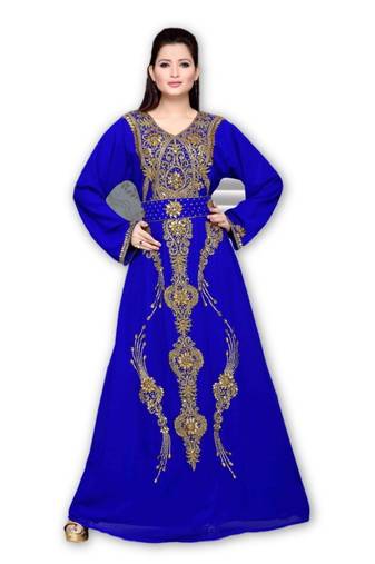 Royal Blue Georgette Embroidered Stitched Islamic Kaftan