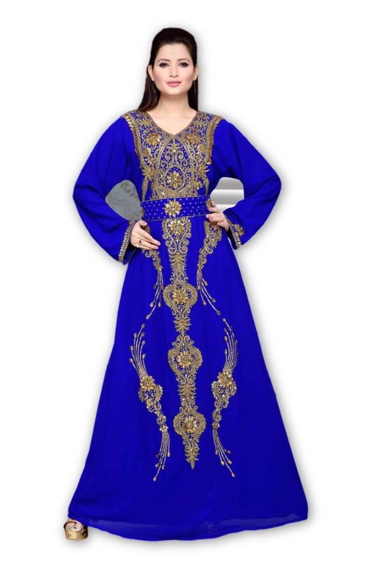 Royal Blue Georgette Embroidered Stitched Islamic Kaftan