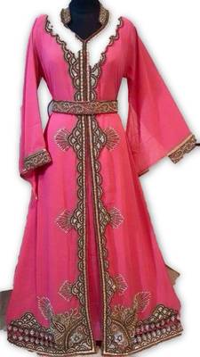 Pink Georgette Embroidered Stitched Islamic Kaftan 1