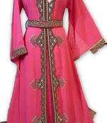Pink Georgette Embroidered Stitched Islamic Kaftan