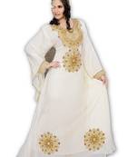 Cream Georgette Embroidered Stitched Islamic Kaftan