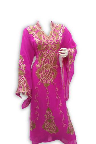 Pink Georgette Embroidered Stitched Islamic Kaftan