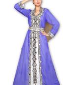 Inner Cream Jakcte Royal Blue Georgette Embroidered Stitched Islamic Kaftan