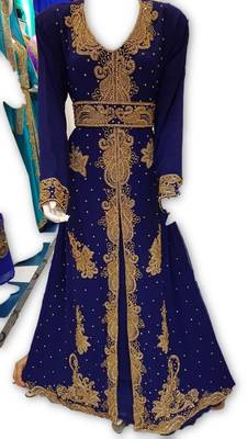 Royal Blue Georgette Embroidered Stitched Islamic Kaftan 1