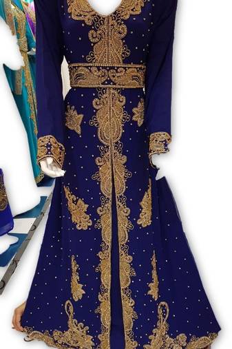 Royal Blue Georgette Embroidered Stitched Islamic Kaftan